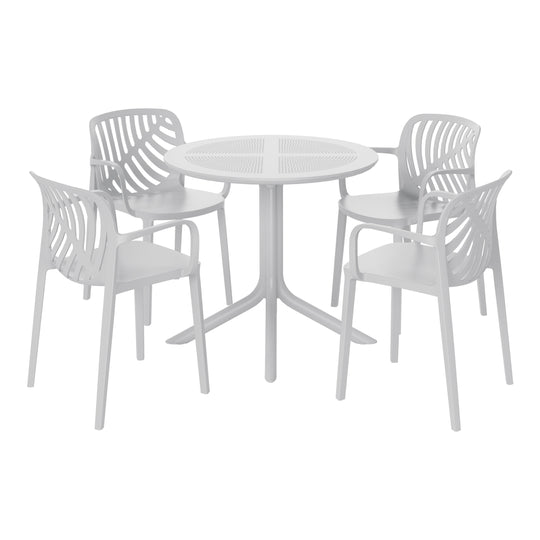 Playa 5-Piece Outdoor Resin Round Patio Dining Table Set with Modern Stackable Patio Dining Chairs