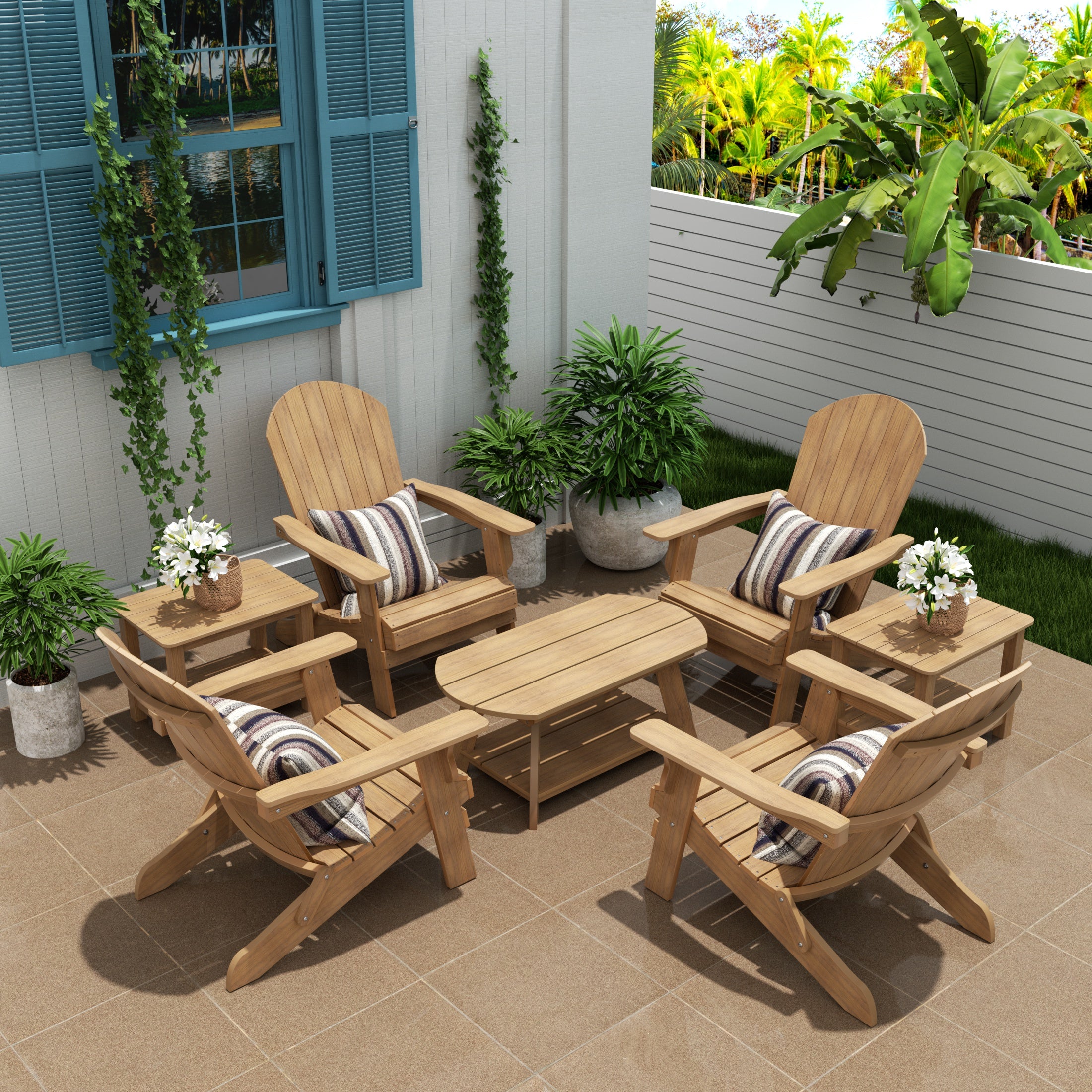 Tuscany 7-Piece HIPS Outdoor Poly Adirondack Seashell Conversation Lounge Set