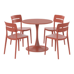 Playa 5-Piece Outdoor Indoor Round Metal Patio Dining Table Set With Stackable Patio Chairs