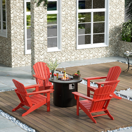 Dylan Outdoor Patio Adirondack Chair with Round Fire Pit Table Sets