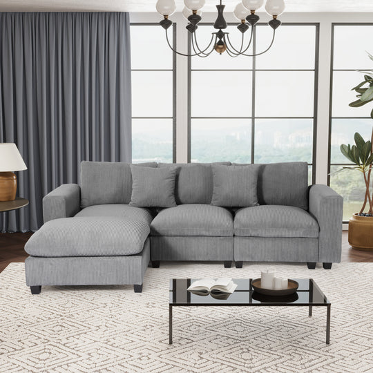 Hearthside 99" Modular Corduroy L-Shaped Sectional Sofa and Chaise With USB/Type-C Ports and Side Pockets