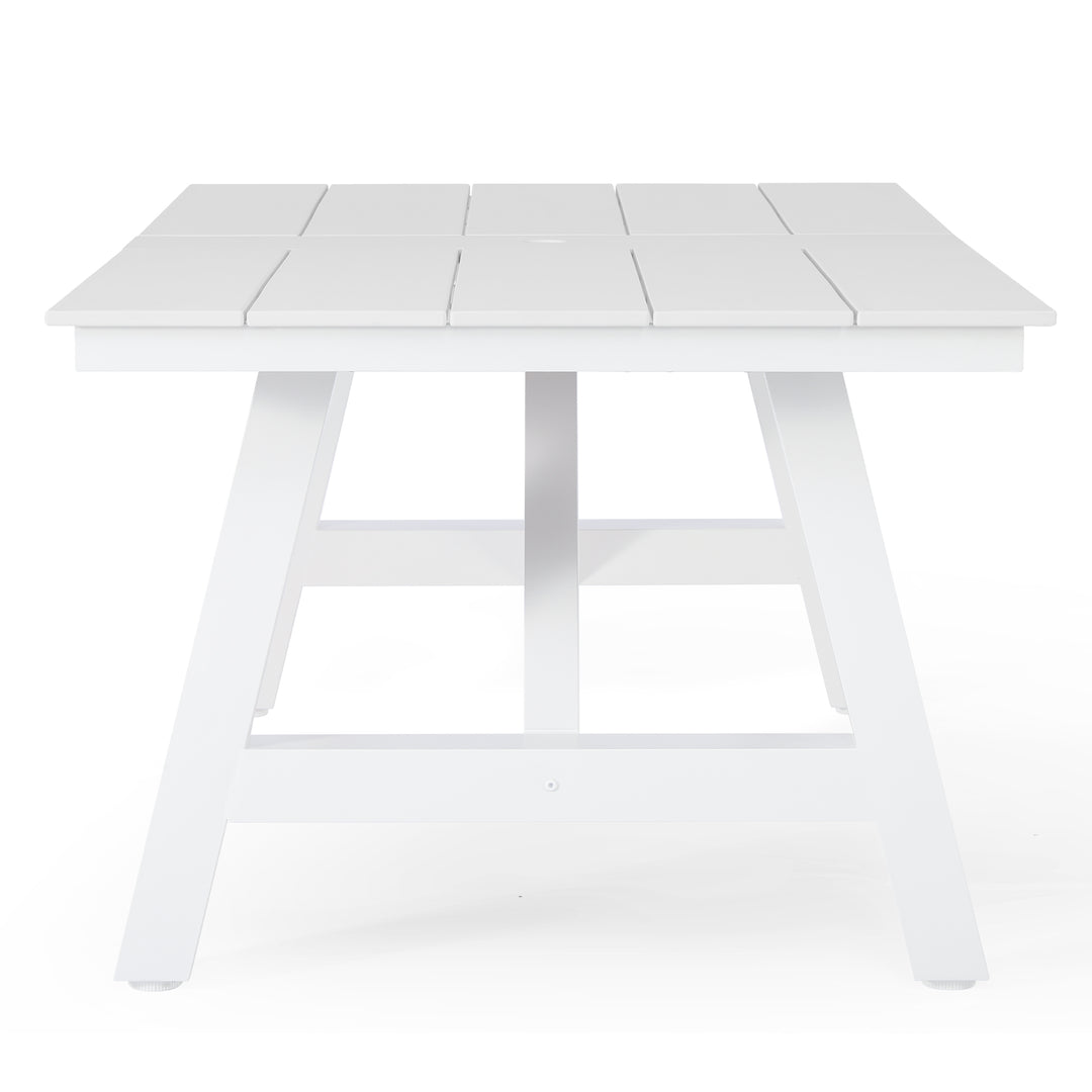 Cape May 90" HDPE Rectangle Outdoor Patio Dining Table With Umbrella Hole and Metal Frame