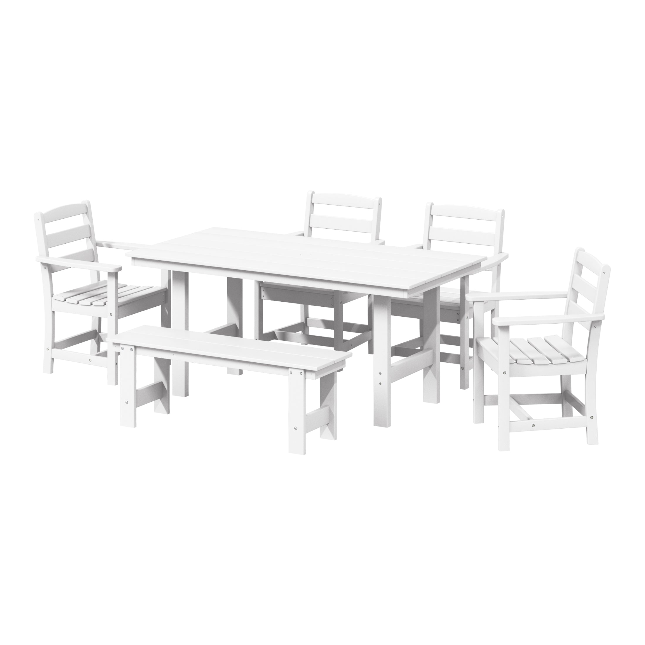 Ashore 6-Piece Outdoor HDPE Patio Dining Table Set with Bench