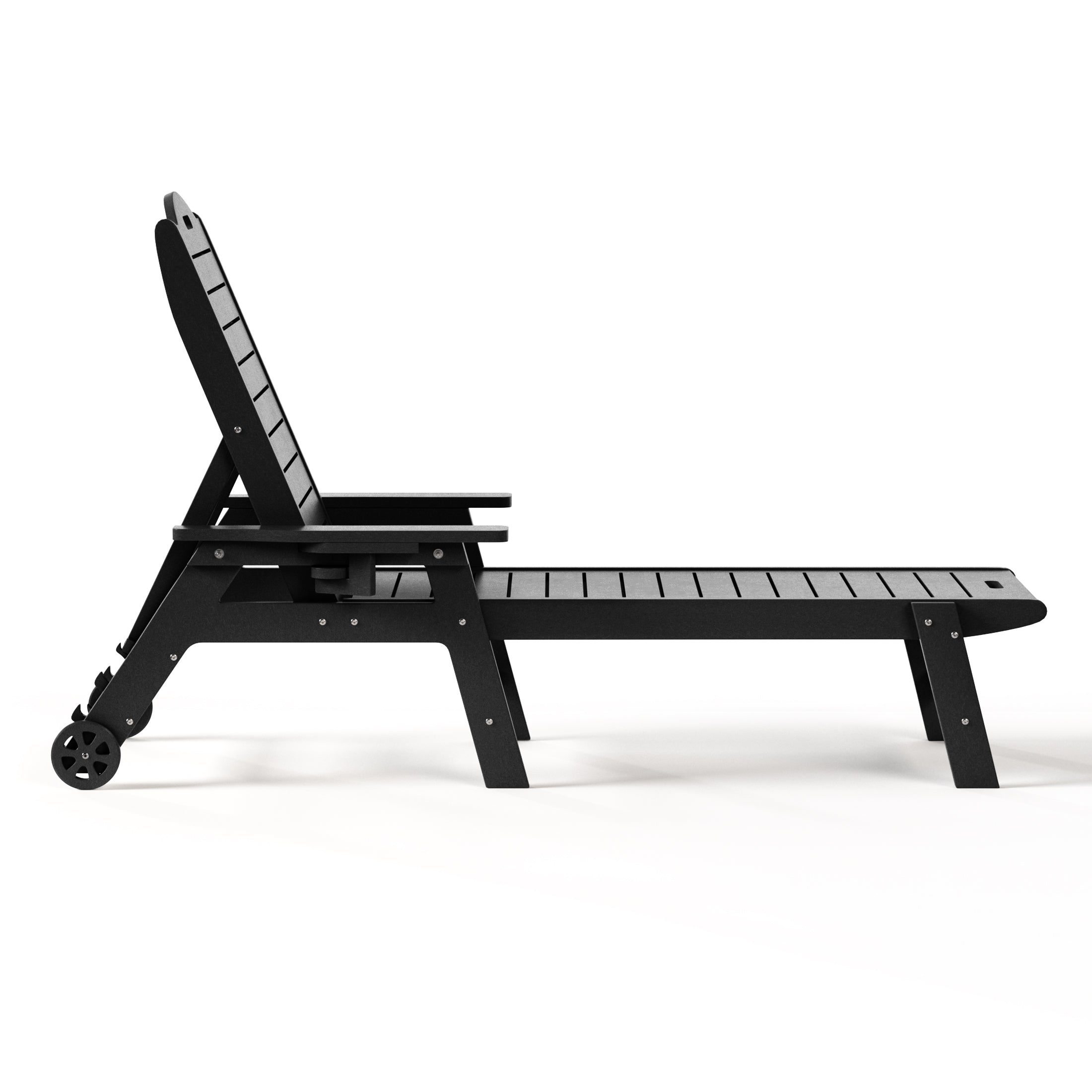 Aruba Outdoor HDPE Patio Chaise Lounge With Wheels & Cup Holder