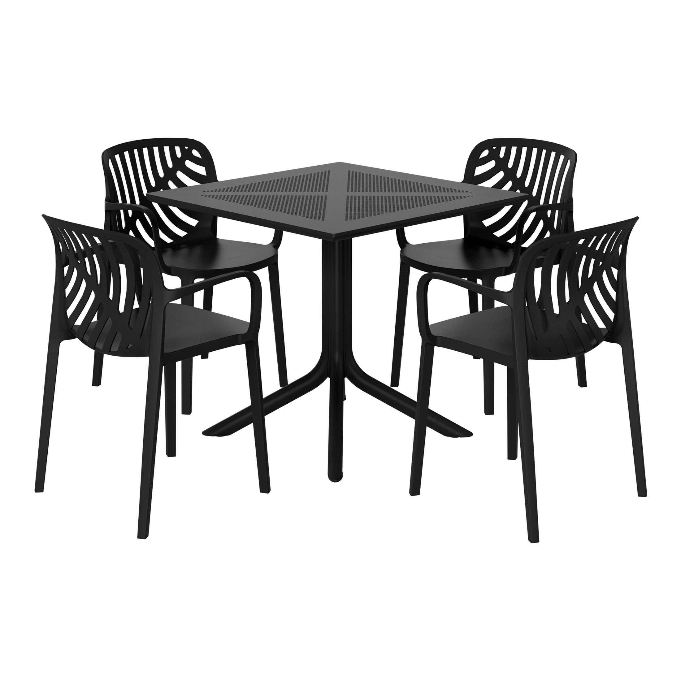 Playa 5-Piece Outdoor Resin Square Patio Dining Table Set with Modern Stackable Patio Dining Chairs
