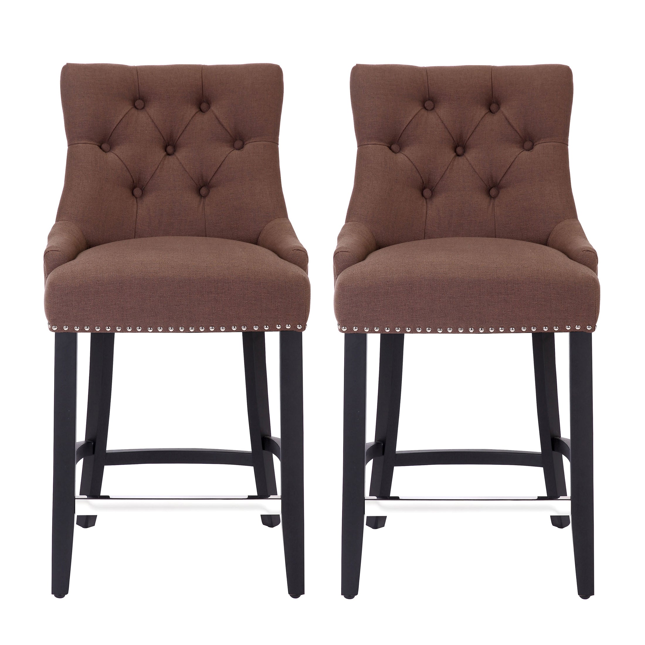 Hayes 24" Upholstered Wood Bar Stool with Tufted Back (Set of 2)