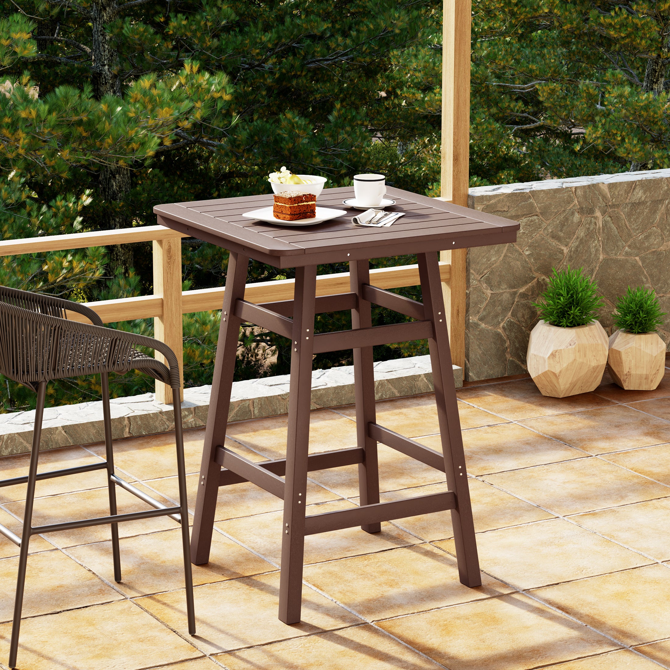 Malibu 30" Square Outdoor Patio Bistro Bar Table With Umbrella Hole