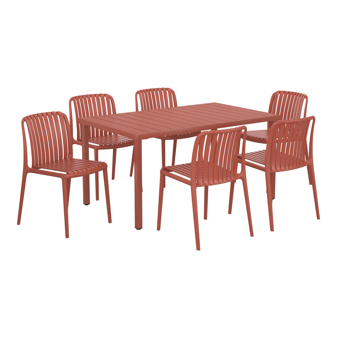 Playa 7-Piece Outdoor Patio Dining Table Set With Stackable Patio Chairs