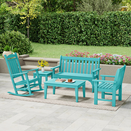 Malibu 5-Piece HDPE Outdoor Patio Furniture Couch and Rocking Chair Set
