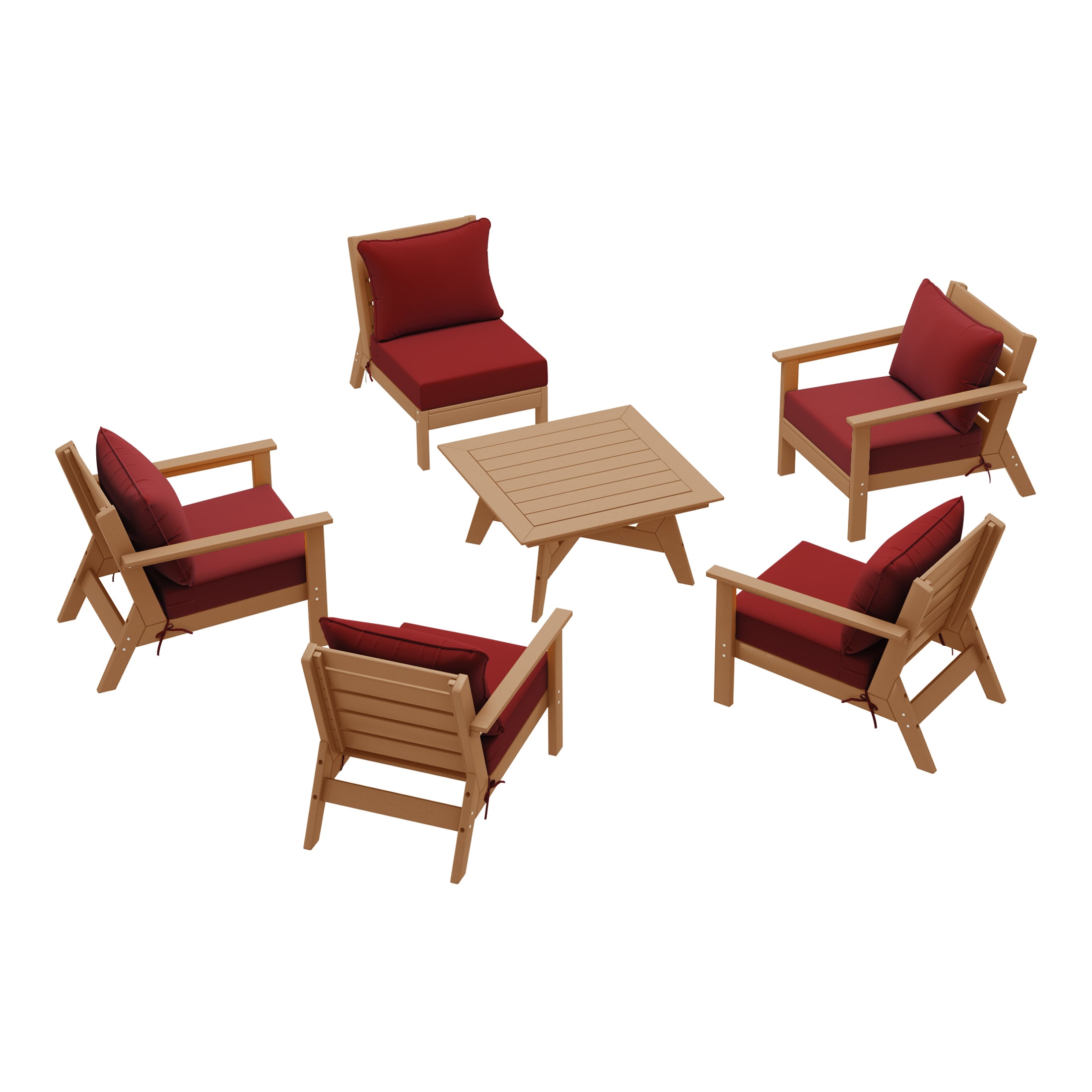 Avalon Outdoor 6-Piece Modular Sectional Patio Furniture Sofa Set in Teak Color Frame
