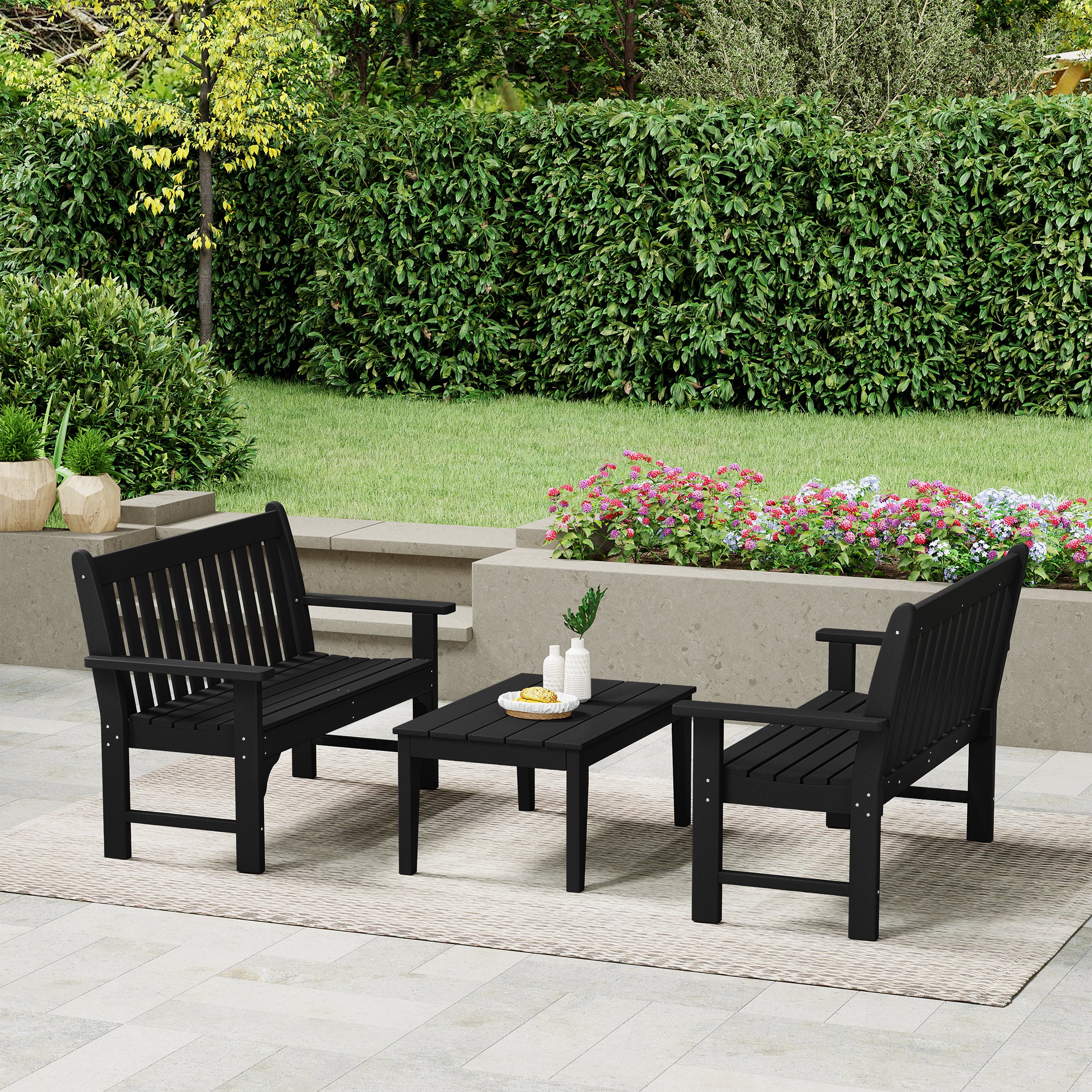 Malibu 3-Piece HDPE Outdoor Patio Furniture Couch and Coffee Table Set