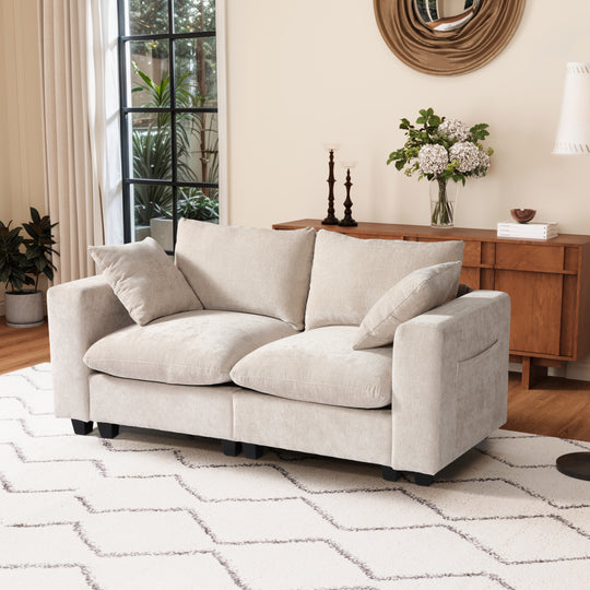 Augusta 70" Modular Chenille Loveseat Sofa With USB/Type-C Ports and Side Pockets