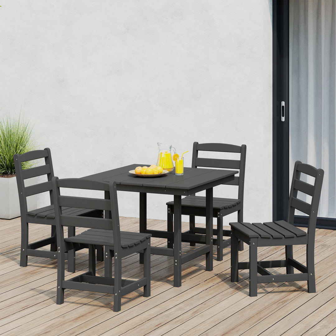 Ashore 5-Piece HDPE Outdoor Square Patio Dining Table Set with Armless Side Chairs