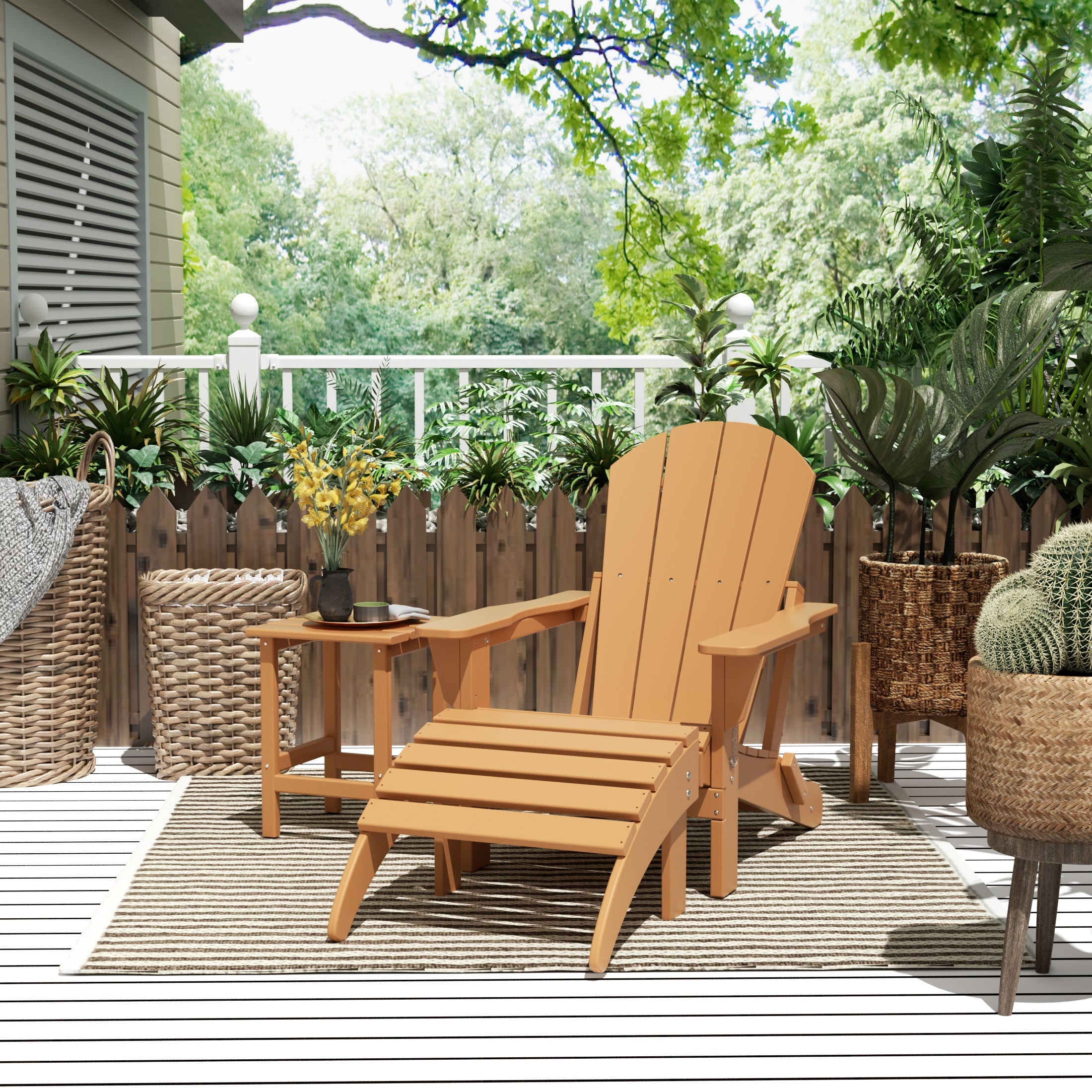 Malibu 3-Piece set classic Adirondack chair with ottoman and a small coffee table (1 seater)