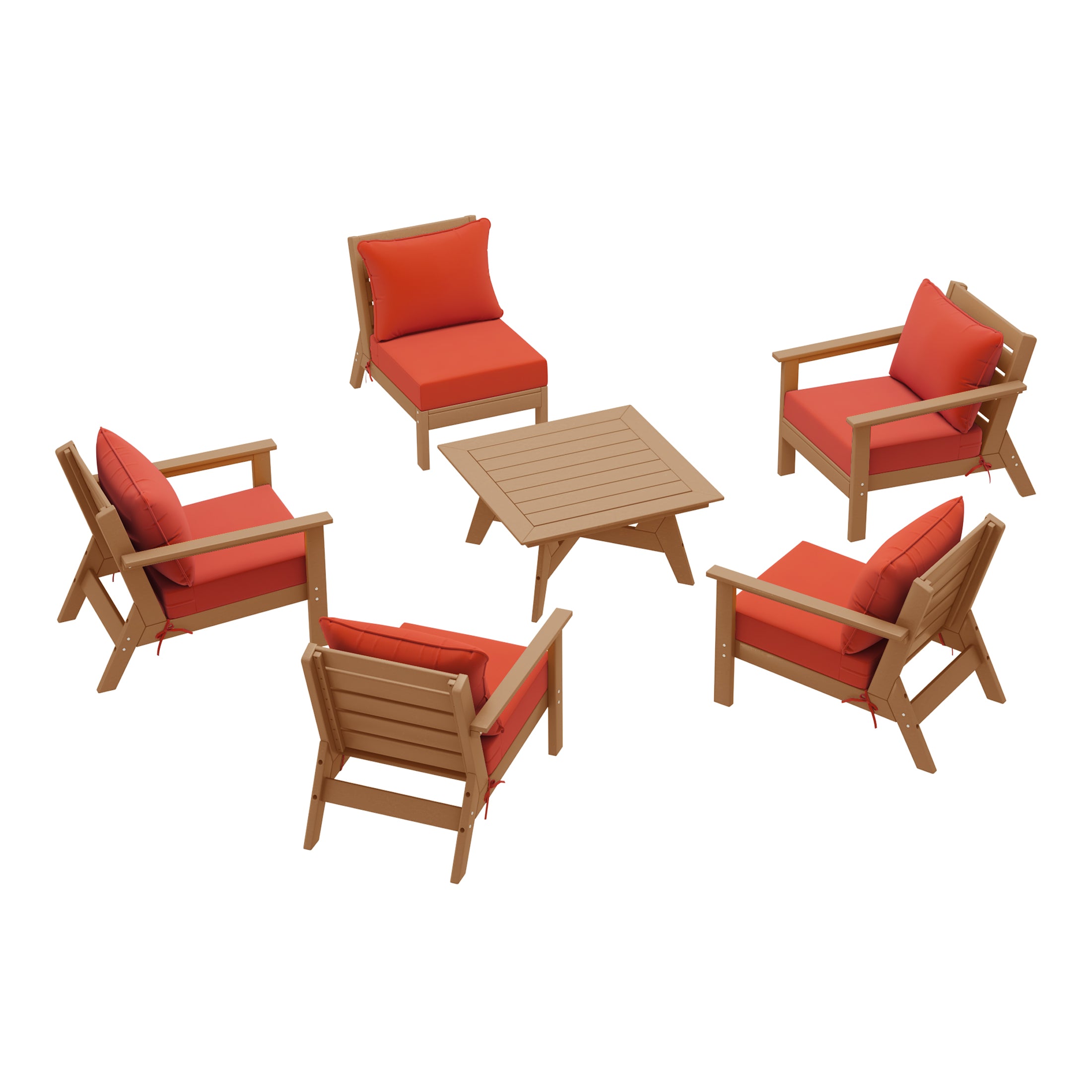 Avalon Outdoor 6-Piece Modular Sectional Patio Furniture Sofa Set in Teak Color Frame