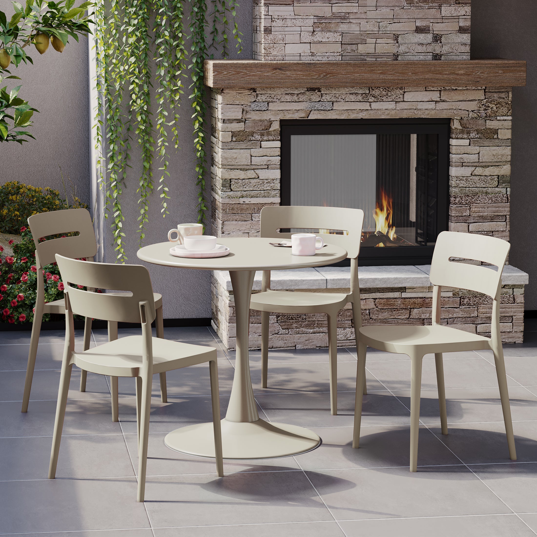 Playa 5-Piece Outdoor Indoor Round Metal Patio Dining Table Set With Stackable Patio Chairs