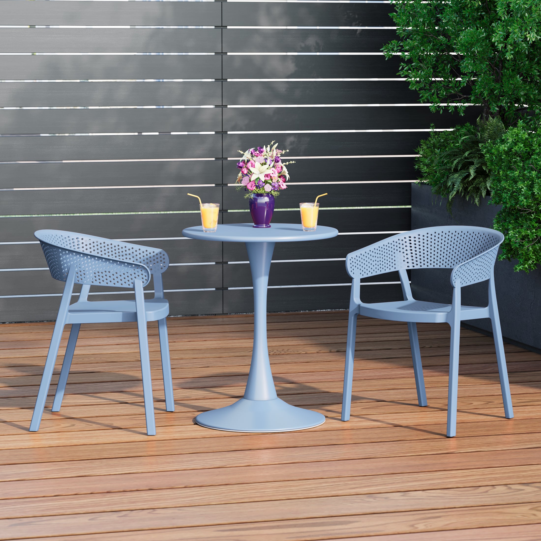Playa 3-Piece Indoor Outdoor Metal Patio Dining Table Set With Stackable Patio Chairs
