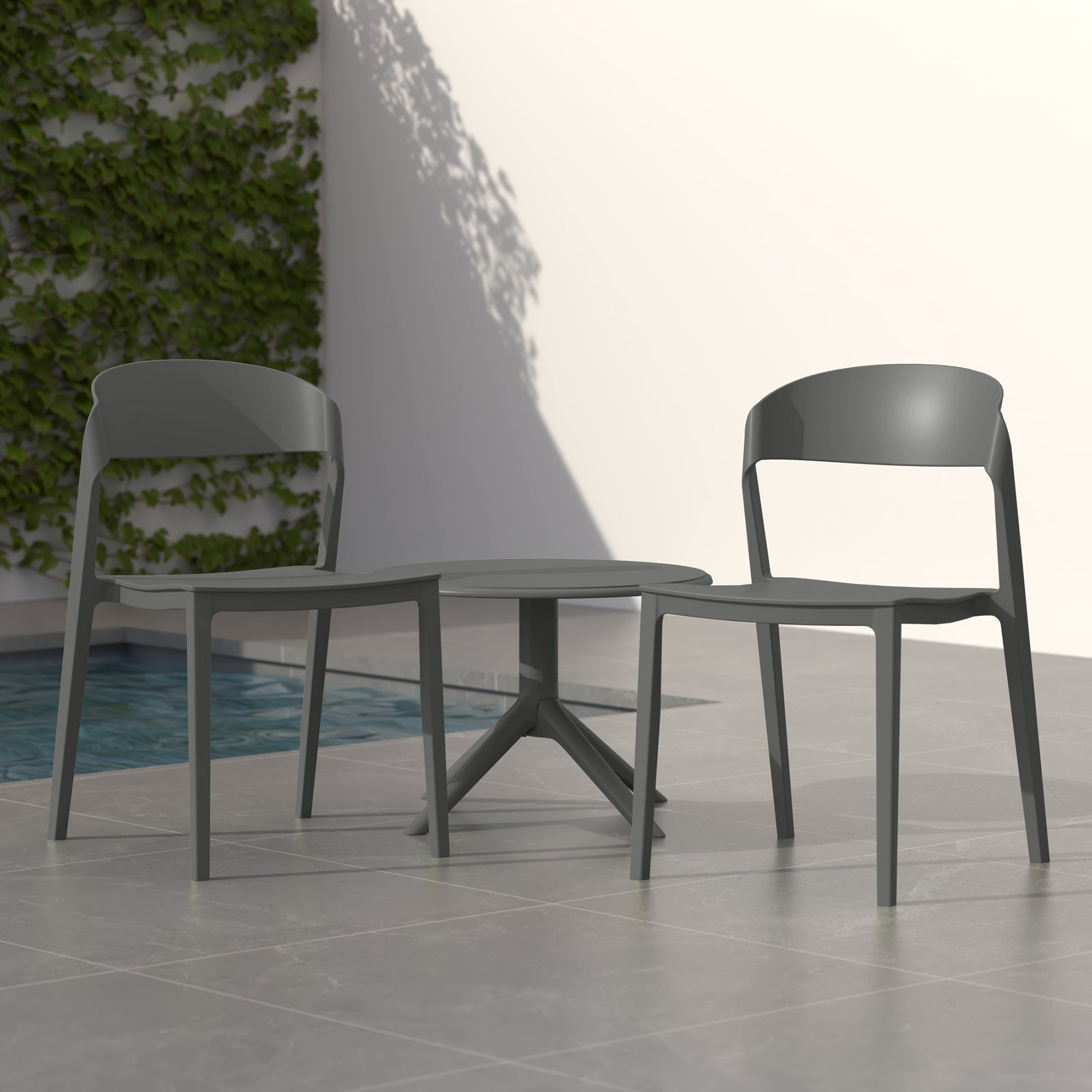 Playa Outdoor Modern Stackable Plastic Patio Bistro Dining Side Chairs (Set of 2)