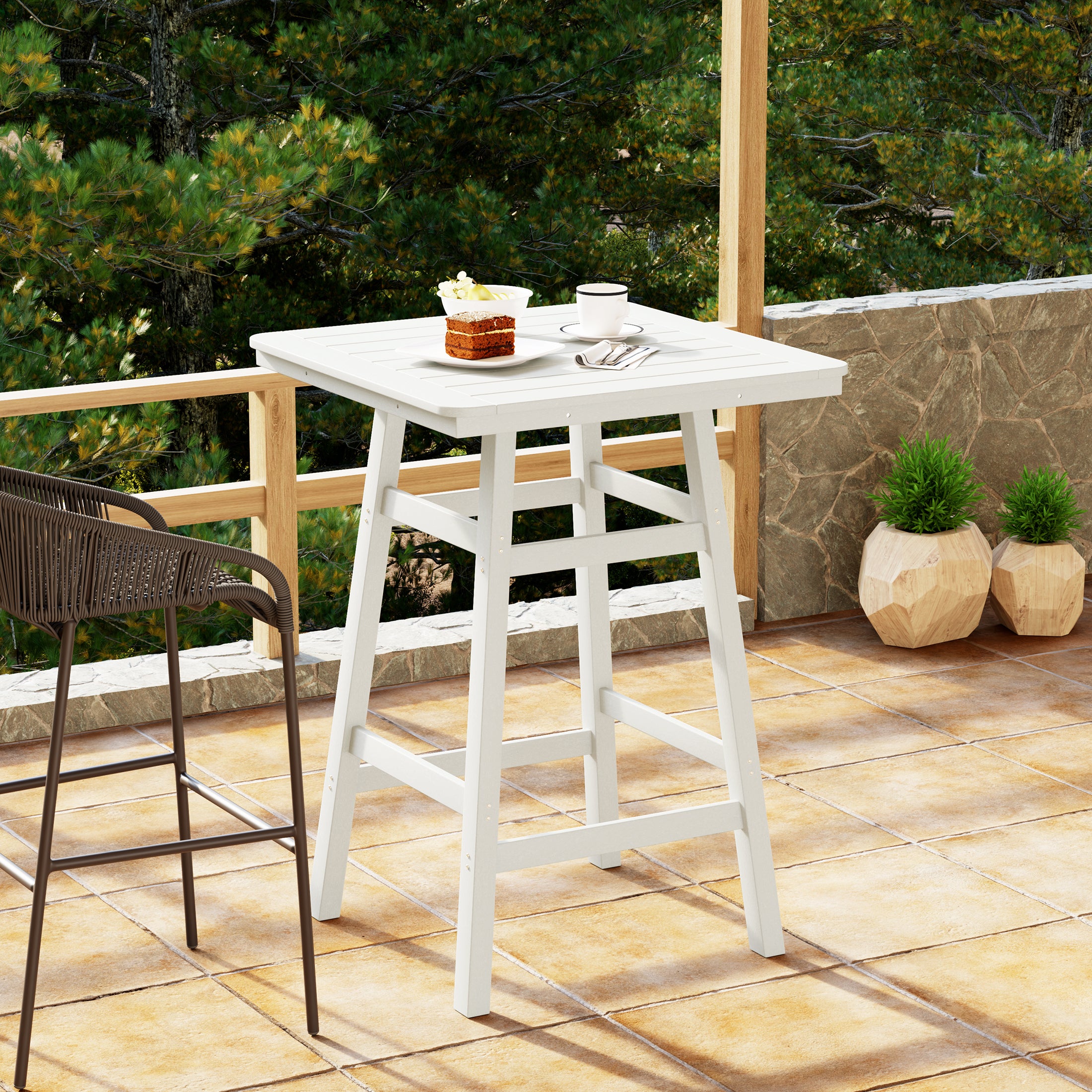 Malibu 30" Square Outdoor Patio Bistro Bar Table With Umbrella Hole