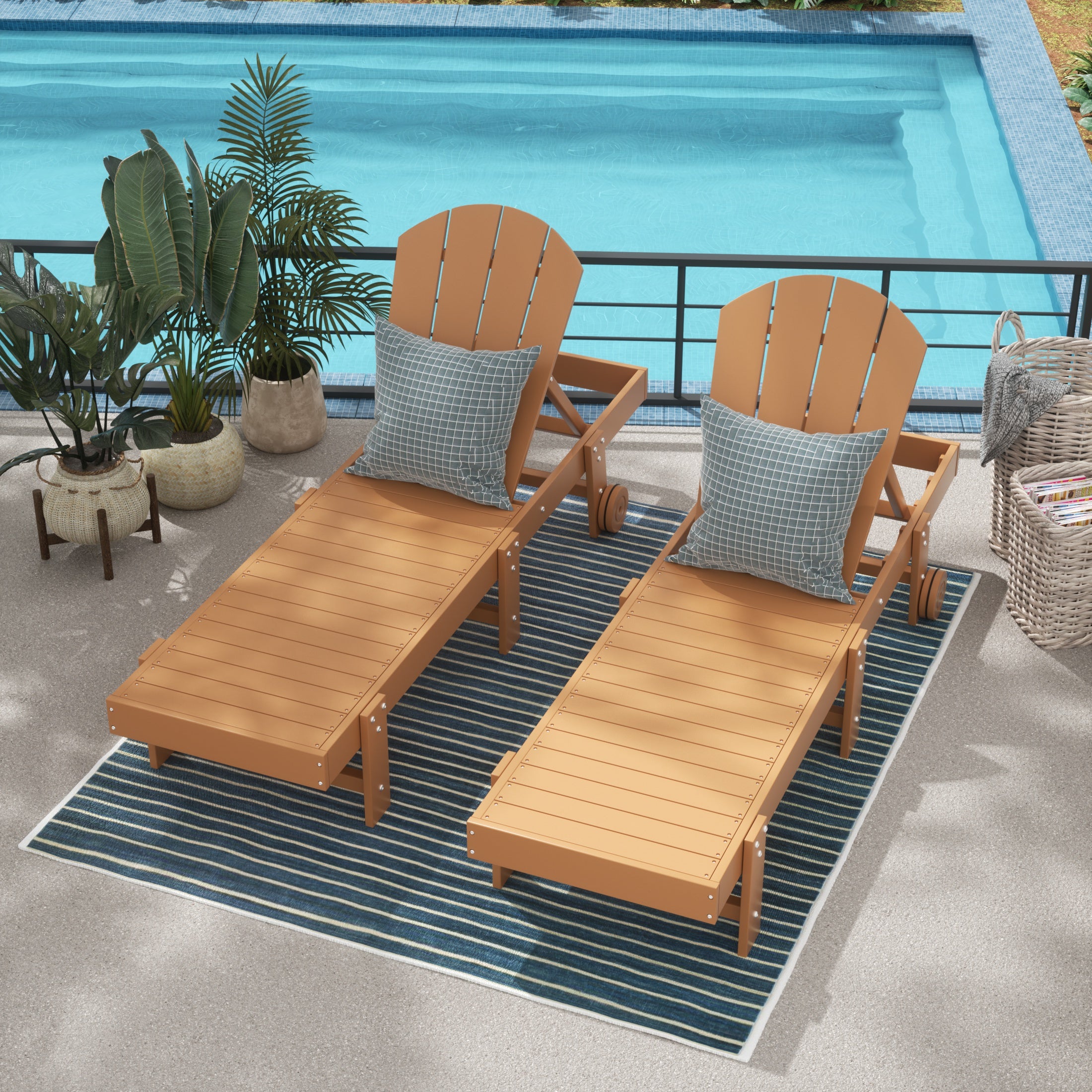 Malibu Adirondack Poly Reclining Chaise Lounge With Wheels (Set Of 2)