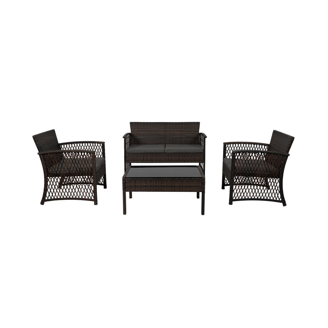 Melvi 4-Piece Outdoor Patio Wicker Conversation Set, Coffee