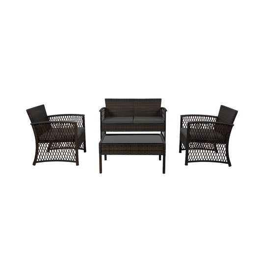 Melvi 4-Piece Outdoor Patio Wicker Conversation Set, Coffee