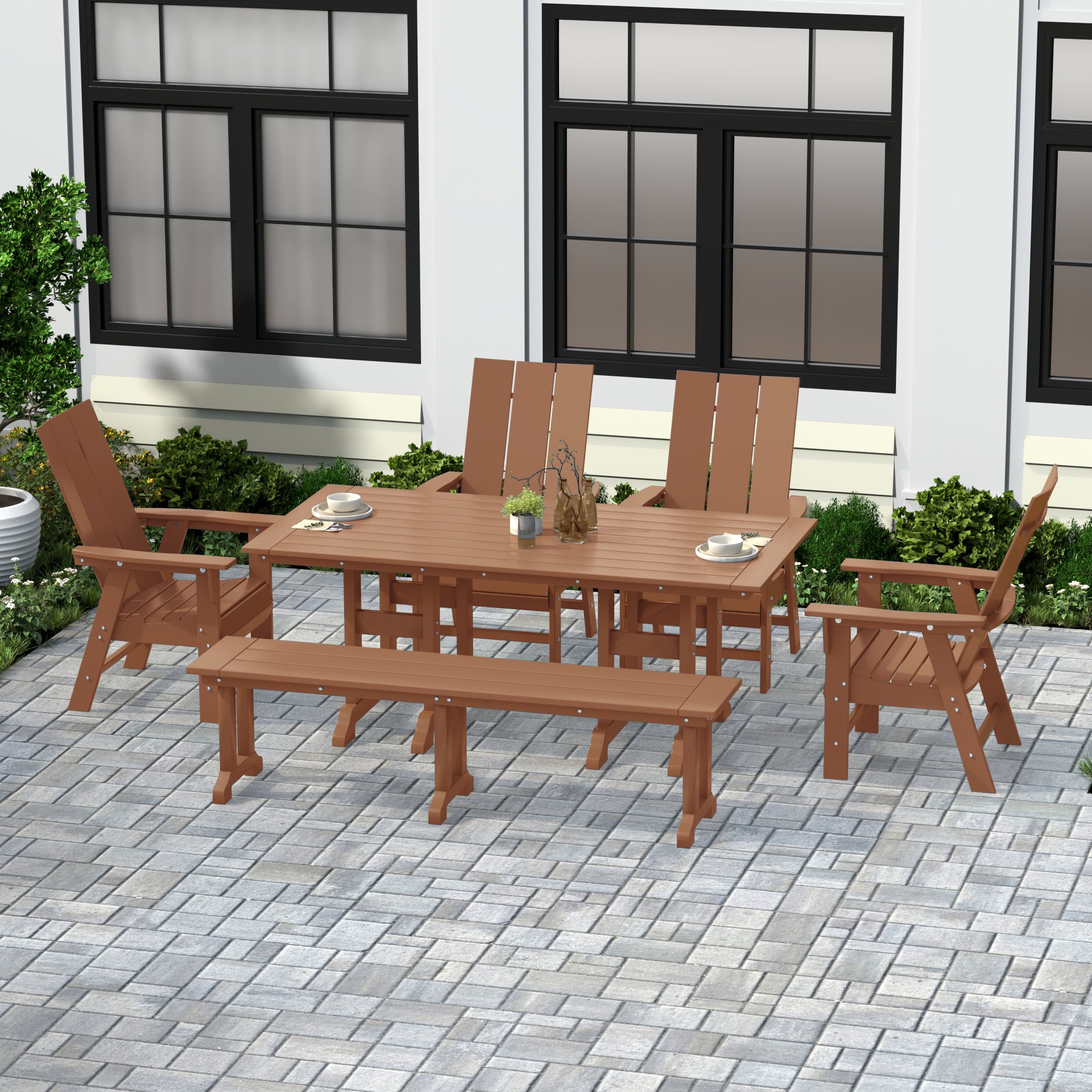 Ashore 6 Piece Outdoor Patio Dining Table and Armchair Dining Bench Set