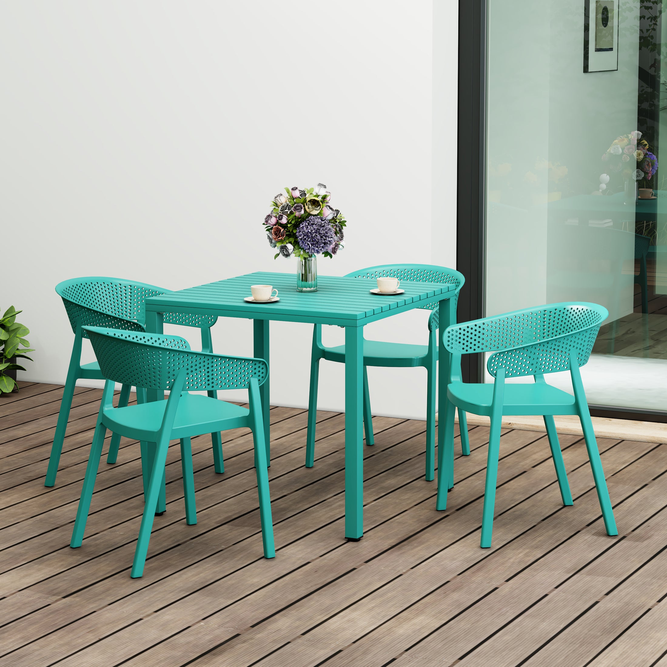 Playa 5-Piece Outdoor Metal Frame Square Dining Table Patio Set with Stackable Patio Dining Chairs