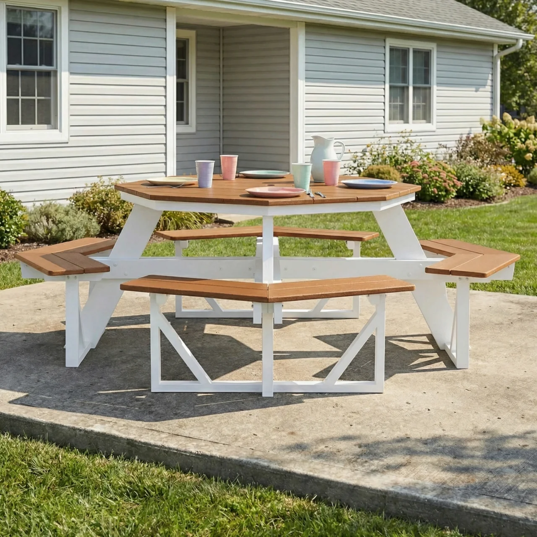 Outdoor 48" HDPE 8-Person Patio Octagon Picnic Table