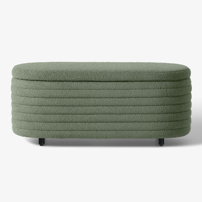 Alexandria 42" Wide Mid-Century Modern Upholstered Teddy Sherpa Tufted Oval Storage Ottoman Bench