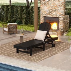 Malibu Adirondack reclining chaise lounge with wheels in Black styled outdoors