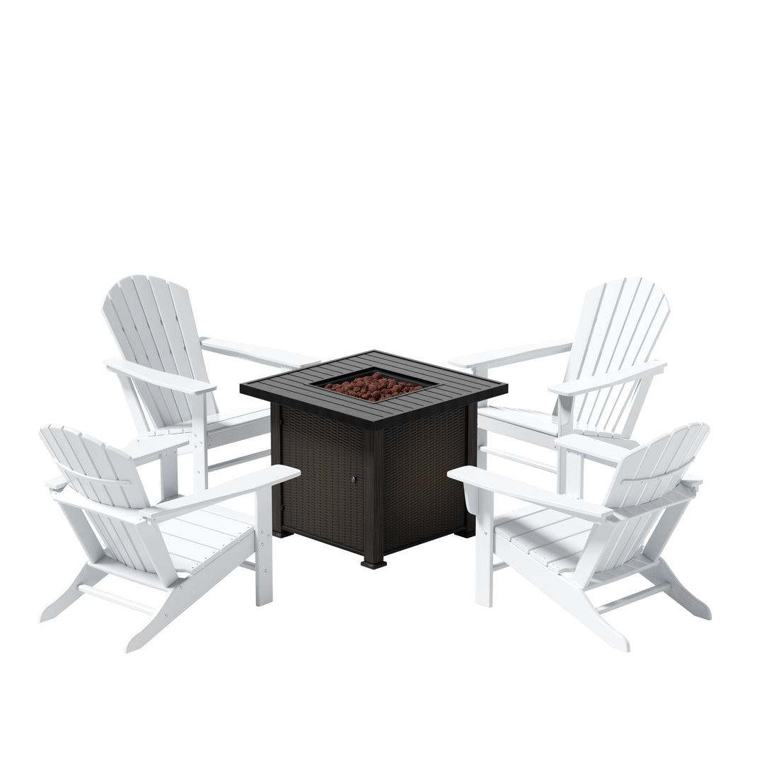 Dylan Outdoor Patio Adirondack Chair With Square Fire Pit Table Sets