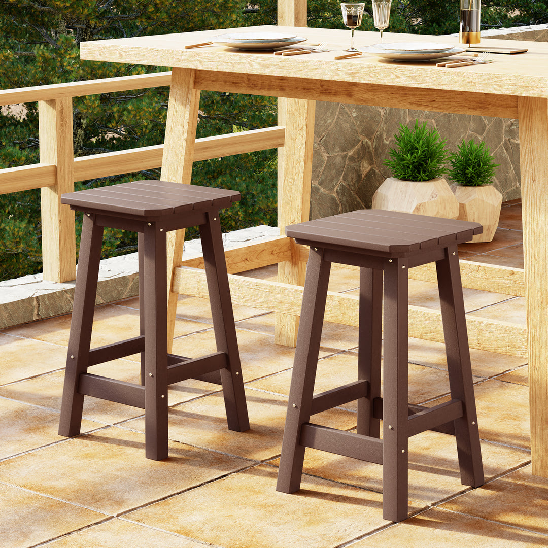 Malibu 24" HDPE Outdoor Patio Square Counter Height Bar Stool (Set of 2)