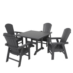 Dylan 5 Piece Outdoor Patio Dining Square Table and Shell Back Armchair Set