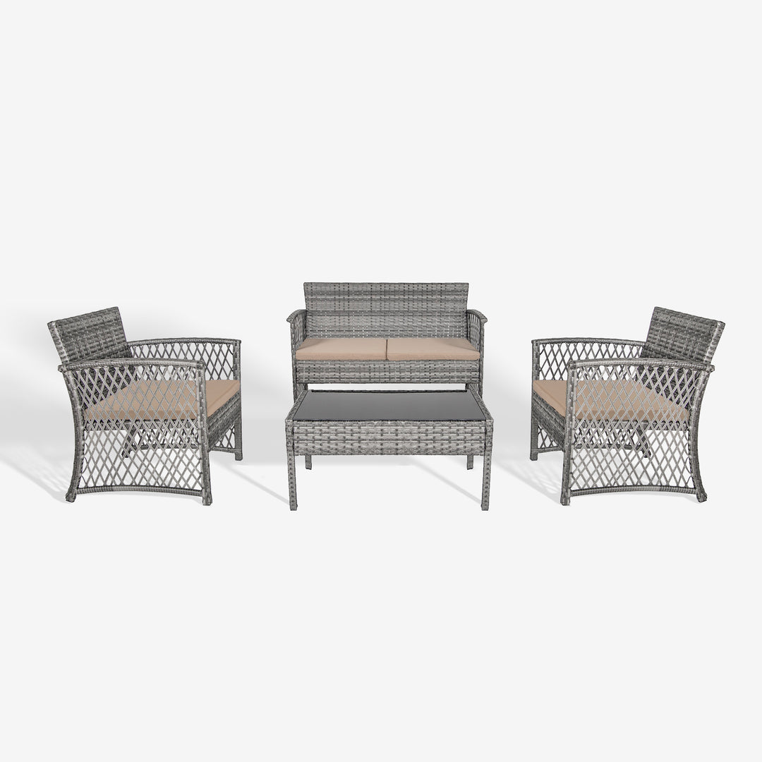 Melvi 4-Piece Outdoor Patio Wicker Conversation Set, Gray