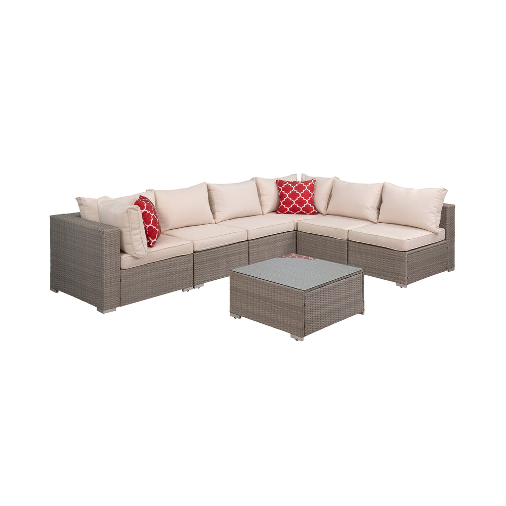 Irvine 7-Piece Outdoor Patio Rattan Wicker Sectional Sofa with Coffee Table Set