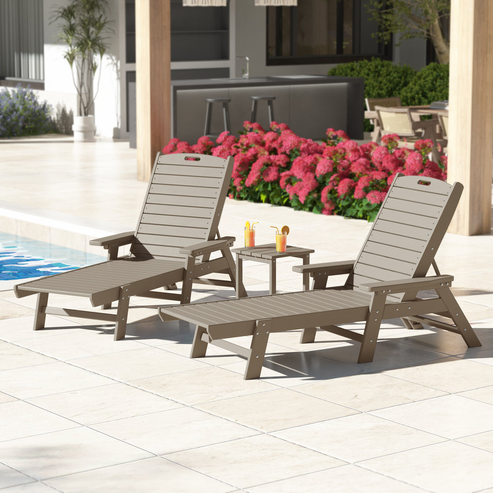 Malibu Poly Reclining Chaise Lounge Set With Table