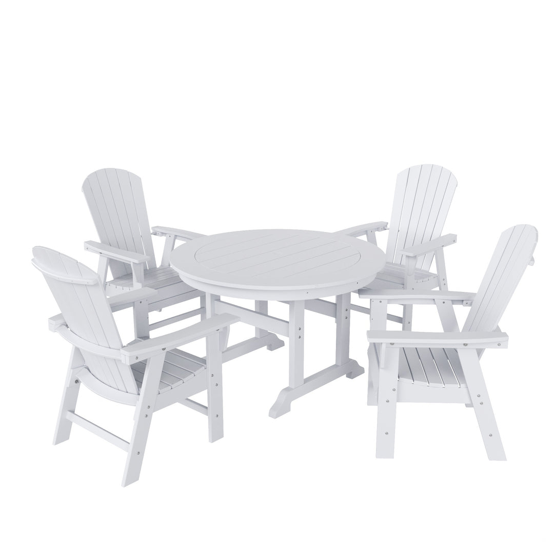 Dylan 5 Piece Outdoor Patio Round Dining Table and Shell Back Armchair Set