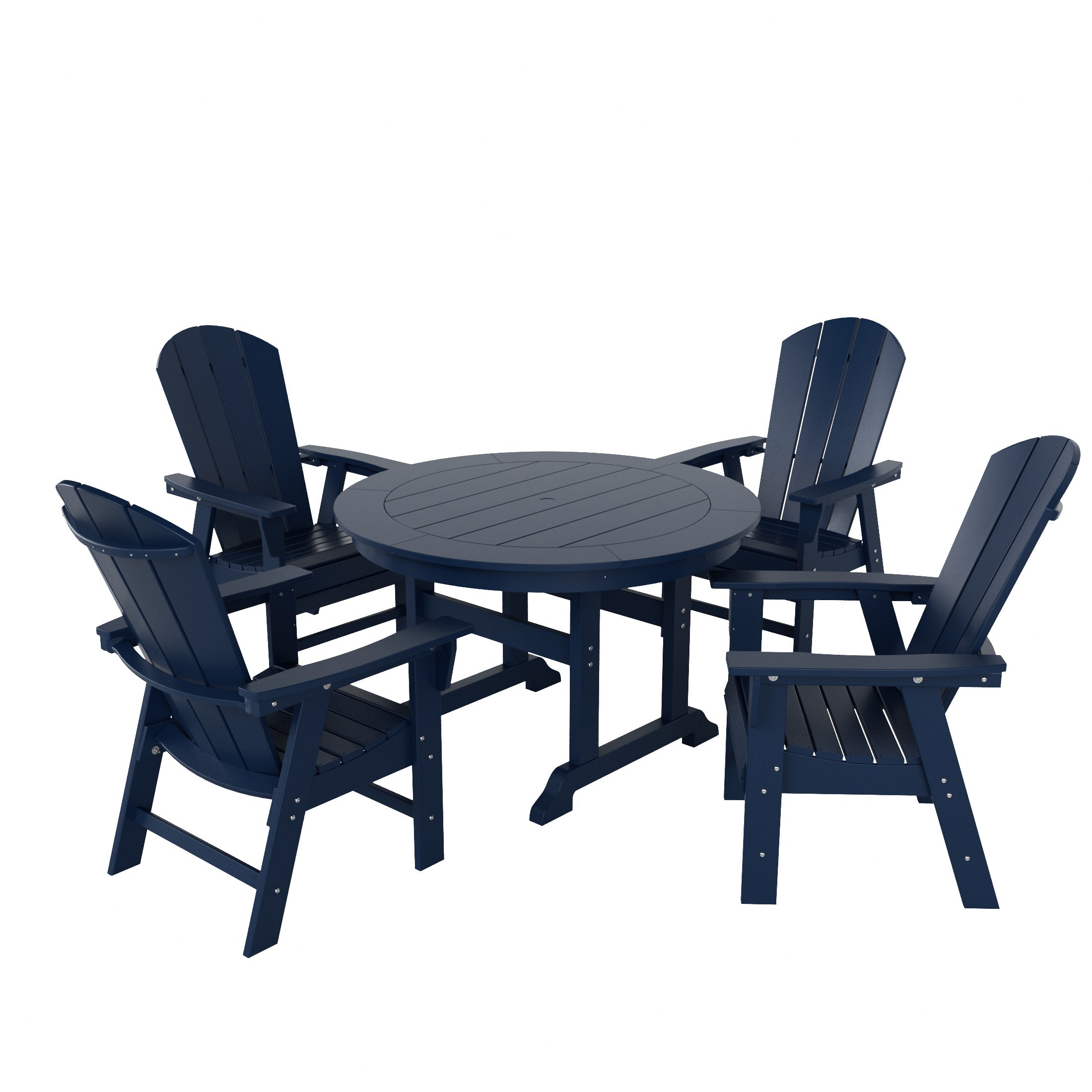 Malibu 5 Piece Outdoor Patio Dining Round Table and Curved Back Armchair Set