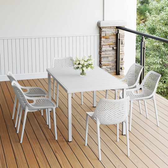 Playa 7-Piece Outdoor Metal Patio Dining Table Set With Stackable Patio Chairs