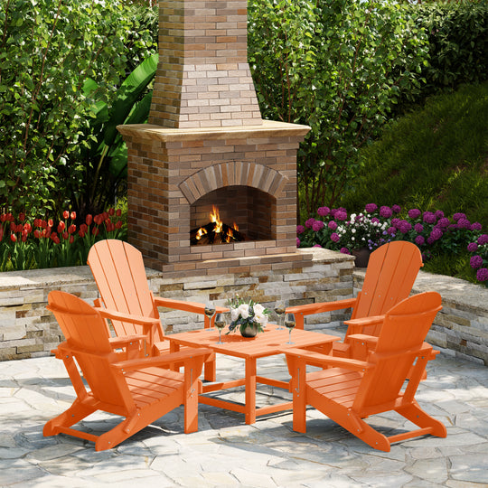 Malibu 5-Piece HDPE Adirondack Chair Outdoor Patio Square Table Conversation Set