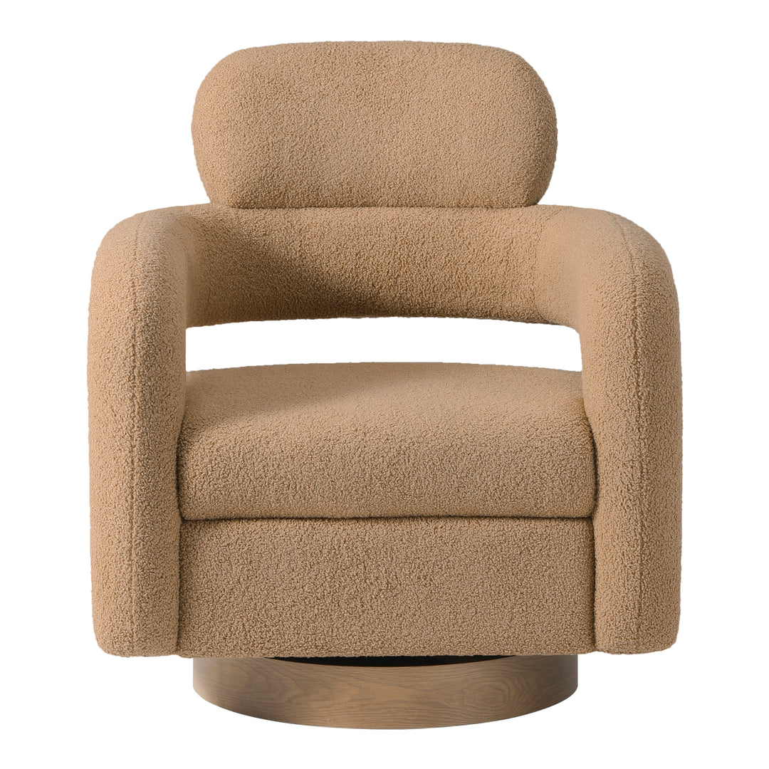 Alexandria Mid-Century Modern Sherpa Swivel Barrel Accent Chair With Storage Ottoman