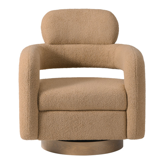 Alexandria Mid-Century Modern Sherpa Swivel Barrel Accent Chair With Storage Ottoman