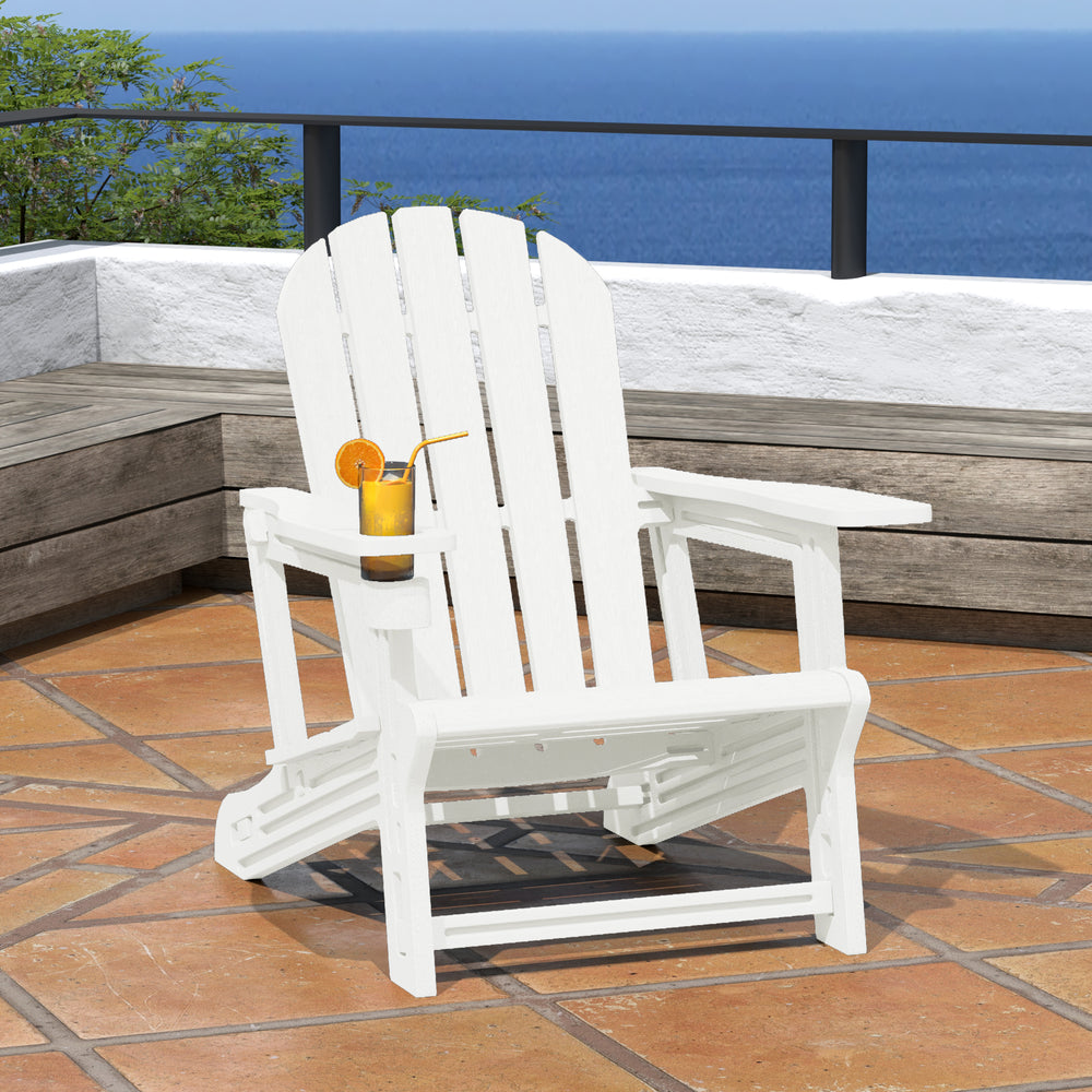 Azura Tool-Free Assembly Outdoor Patio HDPE Plastic Adirondack Chair with Cup Holder