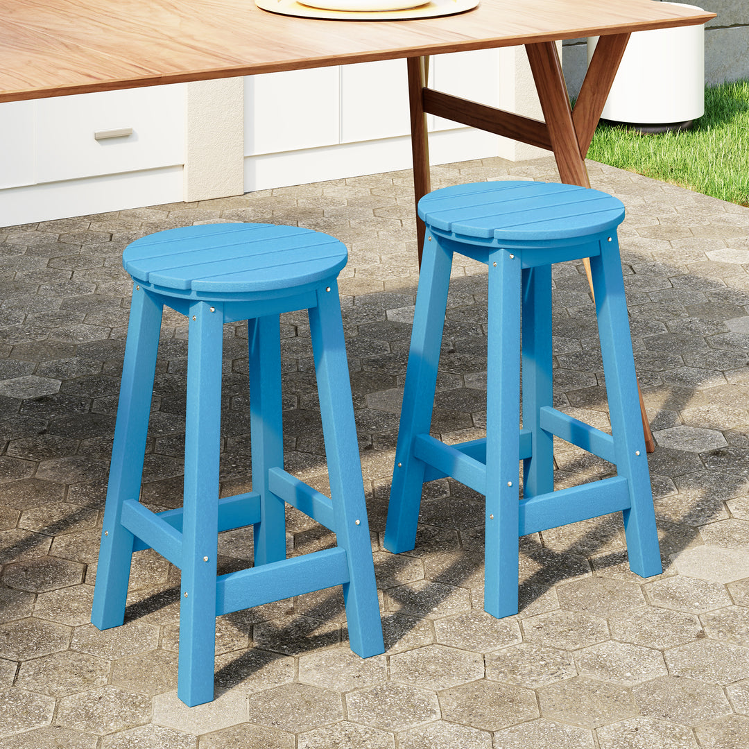 Malibu 24" HDPE Outdoor Patio Round Counter Height Bar Stool (Set of 2)