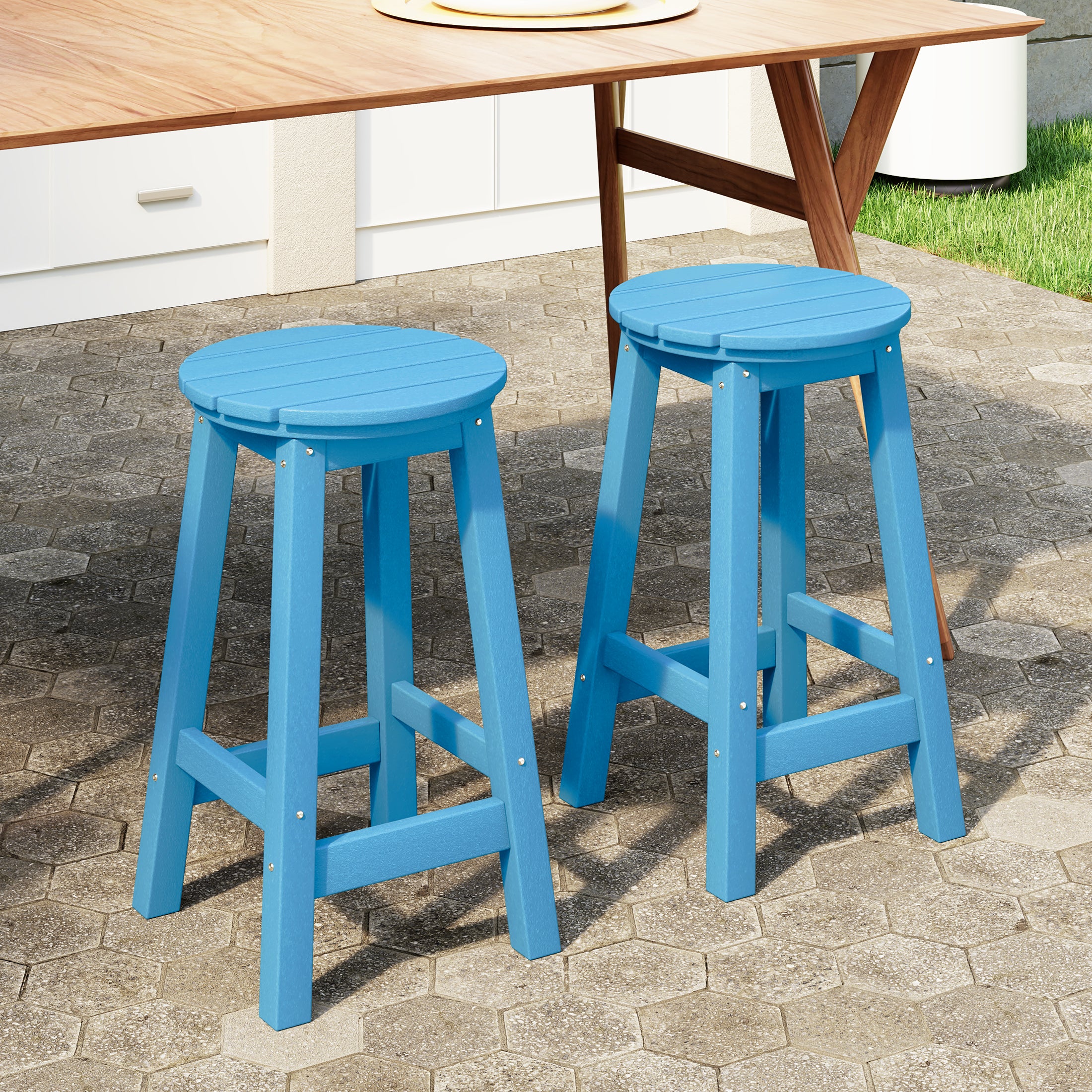 Malibu 24" HDPE Outdoor Patio Round Counter Height Bar Stool Set of 2