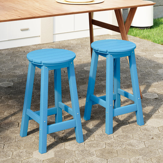 Malibu 24" HDPE Outdoor Patio Round Counter Height Bar Stool (Set of 2)