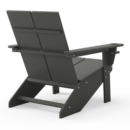 Riviera Outdoor HDPE Modern Adirondack Chair with Folding Patio Ottoman and Cup Holder