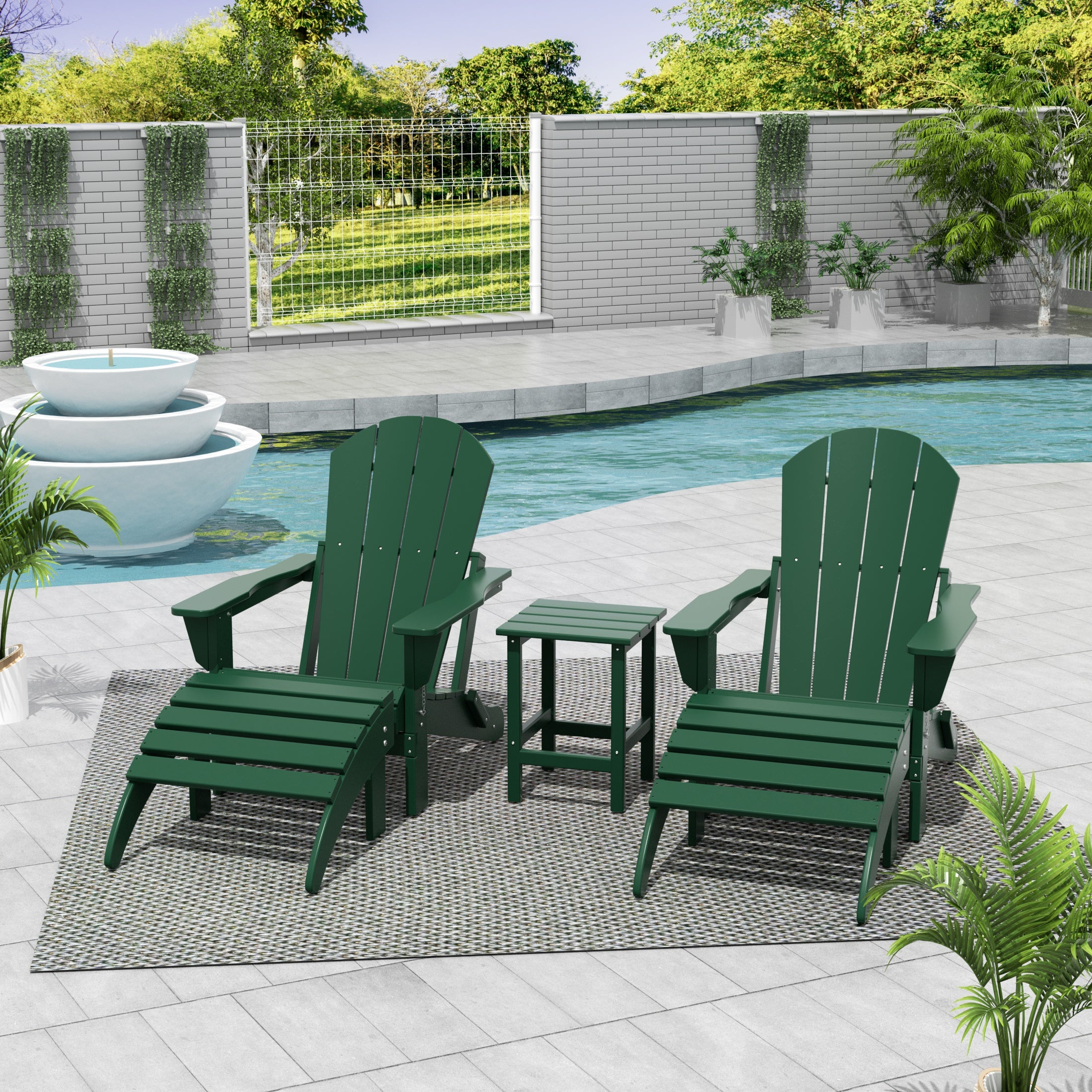 Malibu 5-Piece set classic Adirondack chairs with ottoman and a small coffee table (2 seater)