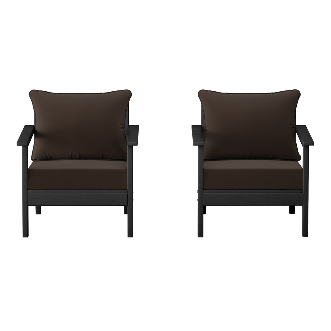 Avalon Outdoor Modern HDPE Patio Club Chairs with Deep Seat Cushions (Set of 2)